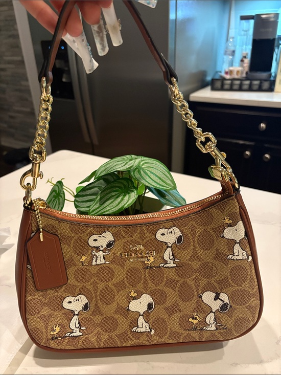 Coach Handbags - Coach Brown Signature Snoopy Canvas Shoulder Bag